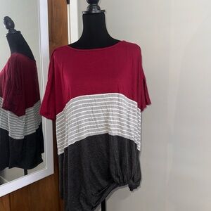 Plus Size 24/7 Flawless Striped Colorblock Knot Hem Tee